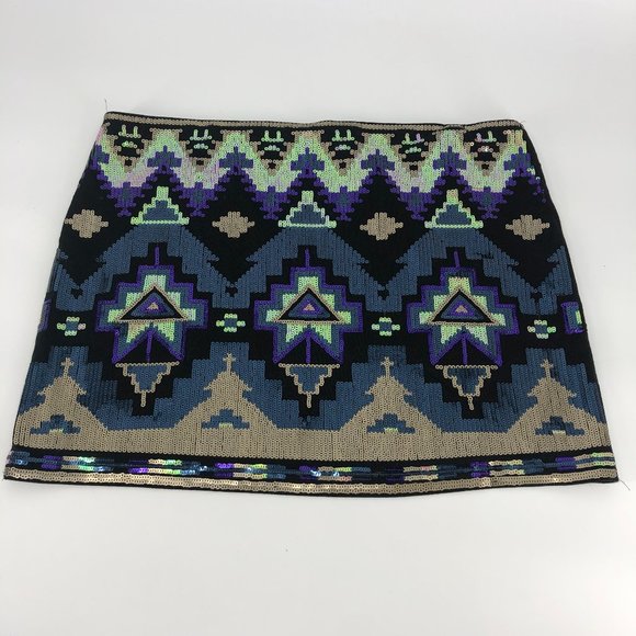Express sequin tribal print mini skirt Large - Picture 5 of 9